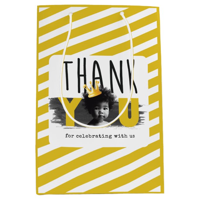 Sacola Para Presentes Média Foto de Primeiro Aniversário Personalizada Amarelo (Frente)