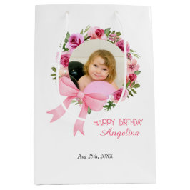 Sacola Para Presentes Média Foto de Wreath Floral do Rosa rosa, Arco, aniversá