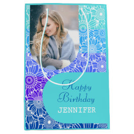 Sacola Para Presentes Média Foto do Arch Floral Rainbow Blue Stripes