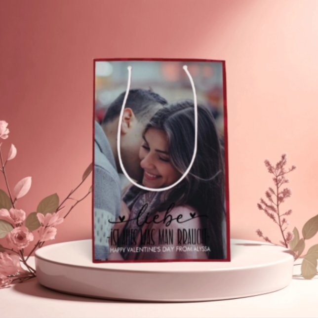 Sacola Para Presentes Média Foto do Dia dos Namorados Felizes Personalizada (Criador carregado)