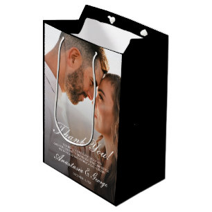 Sacola Para Presentes Média Foto Moderna Casamento Negro Obrigado