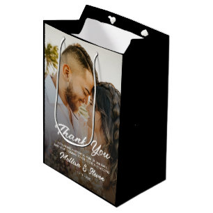 Sacola Para Presentes Média Foto Moderna Casamento Negro Obrigado