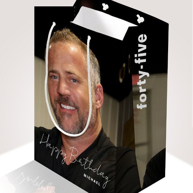 Sacola Para Presentes Média Foto personalizada de qualquer tendência de aniver (Criador carregado)