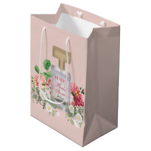 Sacola Para Presentes Média Frasco de Perfume Rosa Corado Chuva de Noiva Flora