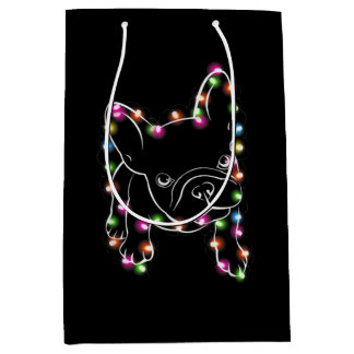 Sacola Para Presentes Média French Bulldog Christmas Light