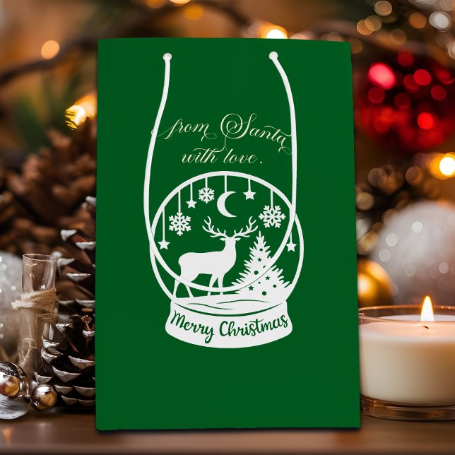 Sacola Para Presentes Média From Santa With Love Snow Globe Deer (Criador carregado)