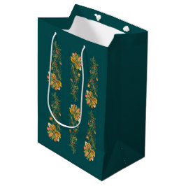 Sacola Para Presentes Média Fronteira de Gavinhas do Poder Floral Retro 1