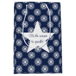 Sacola Para Presentes Média Frosty Snowflake Design on a Midnight Blue Sky