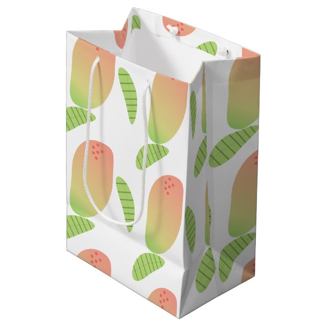 Sacola Para Presentes Média Fruta de Manga Tropical Verde Laranja (Frente inclinada)