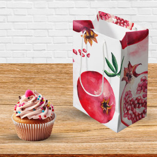 Sacola Para Presentes Média Fruta de Romã de Aquarela com Strike