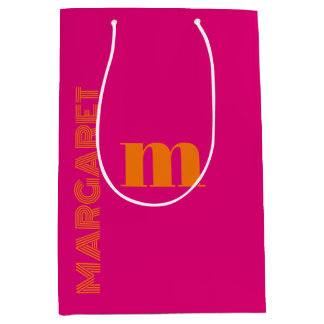 Sacola Para Presentes Média Fuchsia e laranja nome inicial personalizado moder