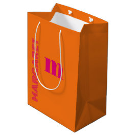 Sacola Para Presentes Média Fuchsia & laranja nome inicial personalizado moder
