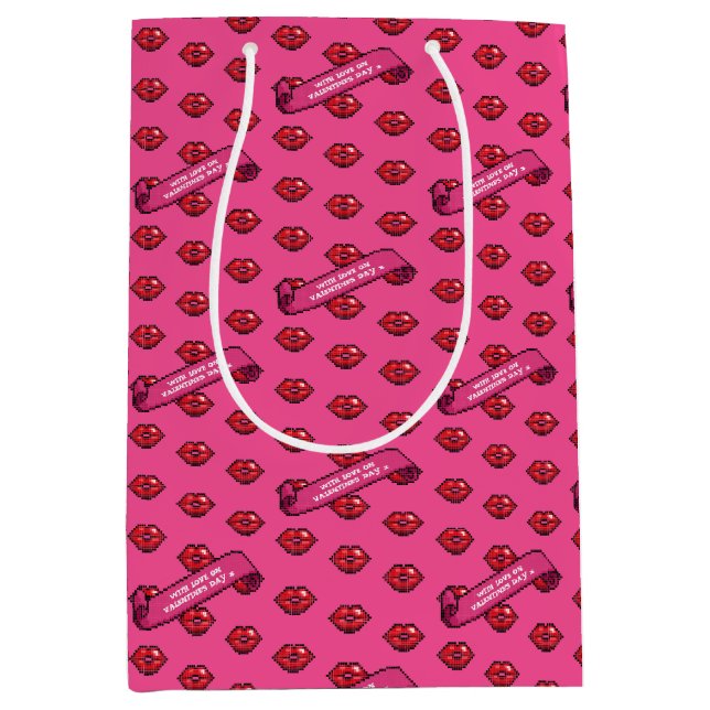 Sacola Para Presentes Média Fun Red Lips With Love On Valentine's Day Pattern (Frente)
