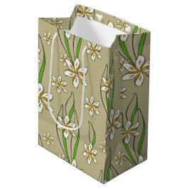Sacola Para Presentes Média Fundo branco monograma floral bege
