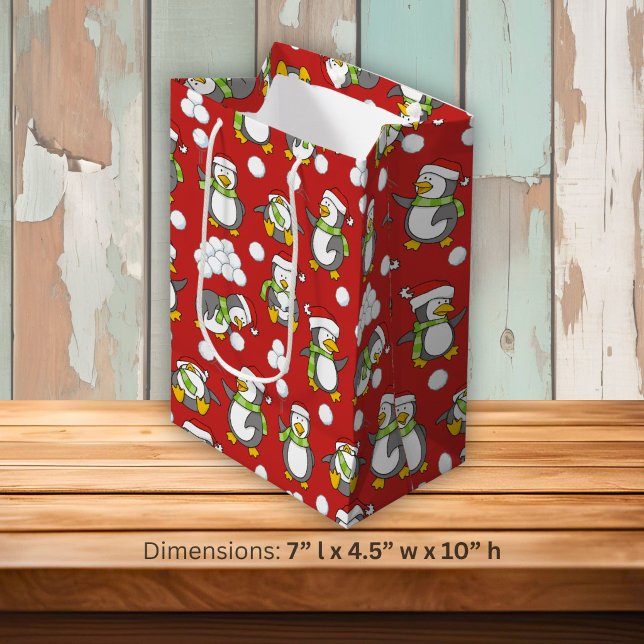 Sacola Para Presentes Média fundo de pinguins de Natal (Criador carregado)