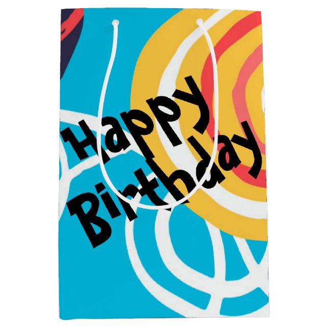Sacola Para Presentes Média Funky Birthday Doodles Abstrato (Frente)