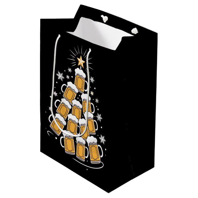 Sacola Para Presentes Média Funny Beer Christmas Tree Holiday Drinking (Frente inclinada)
