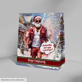 Sacola Para Presentes Média Funny Christmas Gift Bag Handsome Santa Keepsake