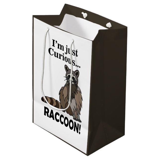 Sacola Para Presentes Média Funny Curious Raccoon (Frente inclinada)