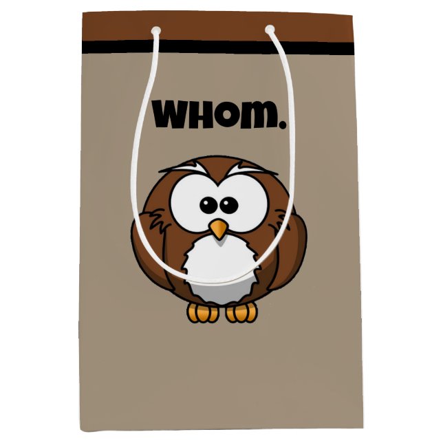 Sacola Para Presentes Média Funny Grammar Owl Cartoon for Writers & Word Nerds (Frente)