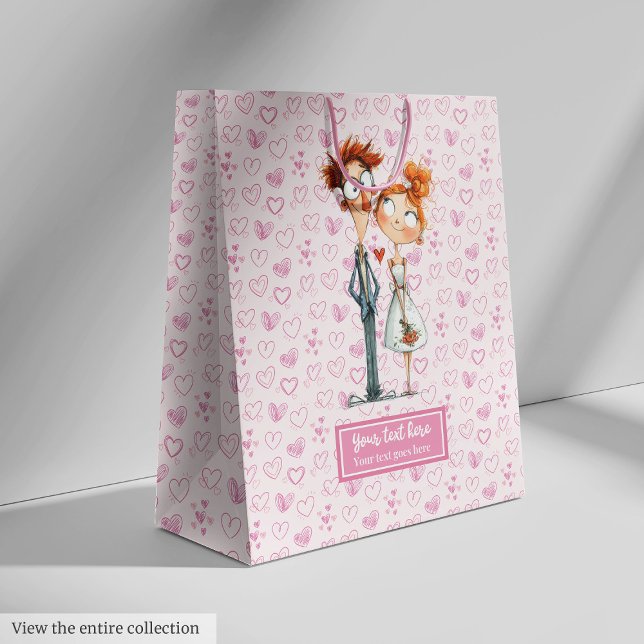 Sacola Para Presentes Média Funny Newlyweds Gift Bag Quirky Casamento de Carto (Funny Newlyweds Gift Bag Quirky Cartoon Wedding )