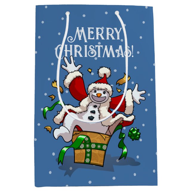 Sacola Para Presentes Média Funny Snowman Merry Christmas Surprise Cartoon (Frente)