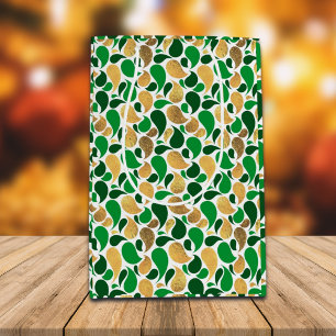 Sacola Para Presentes Média Fusão do Padrão Festivo Verde e Dourada