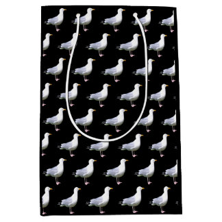 Sacola Para Presentes Média Gaivota em Pé Pássaro Costeiro Preto Design da Nat