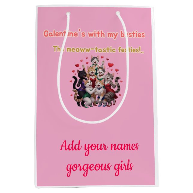 Sacola Para Presentes Média Galentines com minhas melhores amigas (Frente)