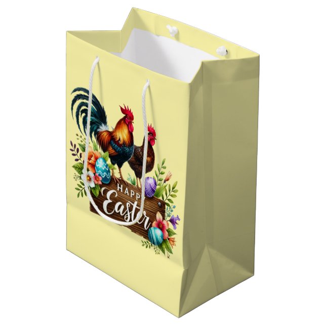 Sacola Para Presentes Média Galinha Easter fofa e feliz (Frente inclinada)