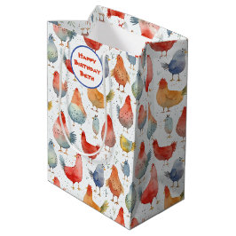 Sacola Para Presentes Média Galinhas Aquarelas Adicionar Nome Aniversário