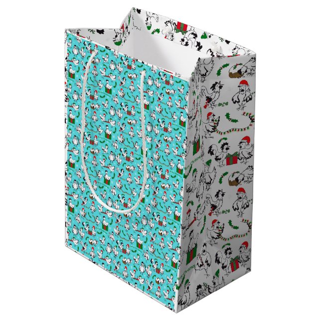 Sacola Para Presentes Média Galinhas de Natal (Verso inclinado)