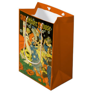 Sacola Para Presentes Média Gansa Mãe Vintage Lendo Livros para Crianças