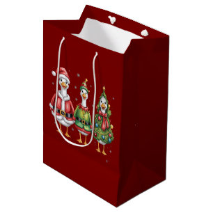 Sacola Para Presentes Média Ganso de Natal Vintage Pato Papai Noel Ganso Bobo