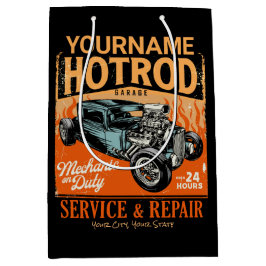 Sacola Para Presentes Média Garagem de Hot Rod personalizada NOME Oficina Mecâ
