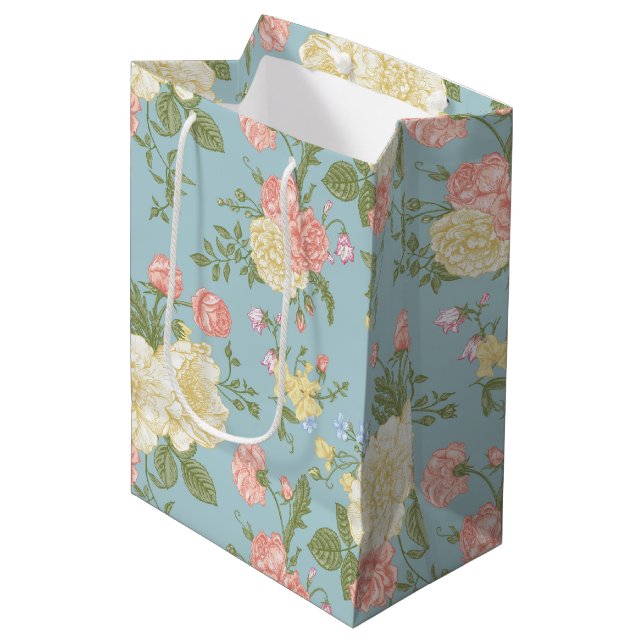 Sacola Para Presentes Média Garden Peony Floral Patterno (Frente inclinada)