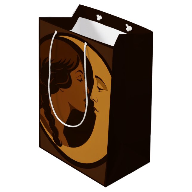 Sacola Para Presentes Média Garota Art Déco Gótica e Lua Crescente  (Verso inclinado)
