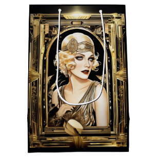 Sacola Para Presentes Média Garota flapper loira do Gatsby festa dos anos 20