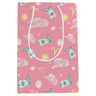 Sacola Para Presentes Média Garota Moderna Aria Padrão Zodiac Rosa