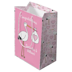 Sacola Para Presentes Média Garota Rosa Chá de fraldas de Tempestade