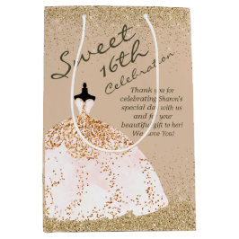 Sacola Para Presentes Média Garota Rosa Dourada Grande Brilho Brilhante Doce 1