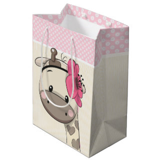 Sacola Para Presentes Média Garota Rosa Personalizada Girafa Média com Present
