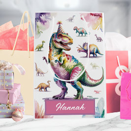 Sacola Para Presentes Média Garotas Bonitas Personalizadas Dinossauras Anivers