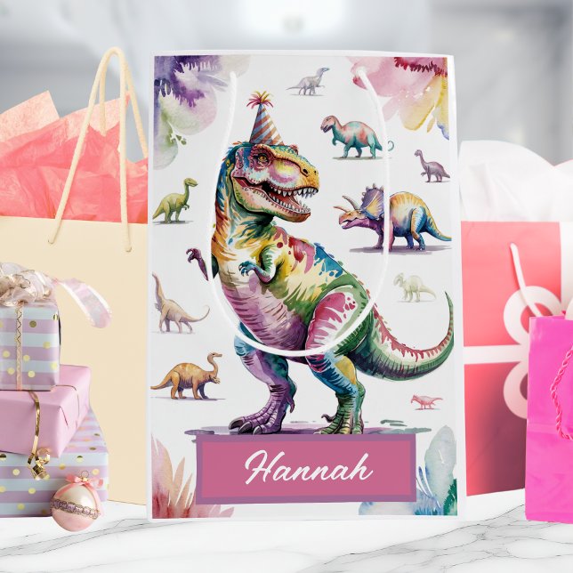 Sacola Para Presentes Média Garotas Bonitas Personalizadas Dinossauras Anivers (Criador carregado)
