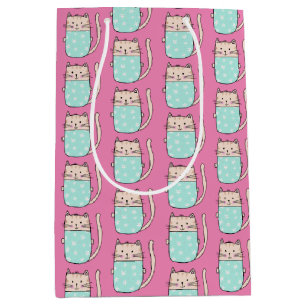 Sacola Para Presentes Média Garotas gato fofas rosa