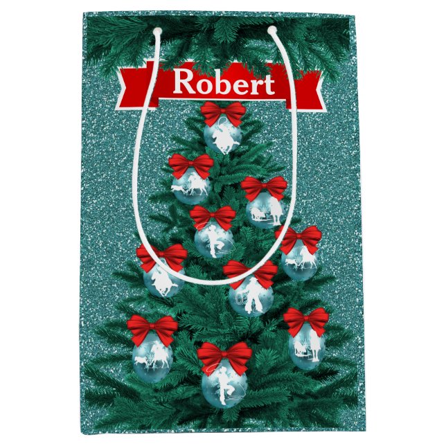 Sacola Para Presentes Média Garotas-Vacas Fazendo Passos De Feriado Azul (Frente)