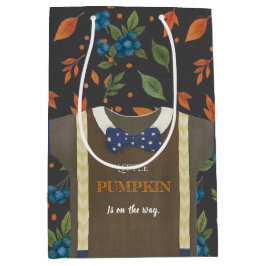 Sacola Para Presentes Média Garoto chá de fraldas outono macacão azul