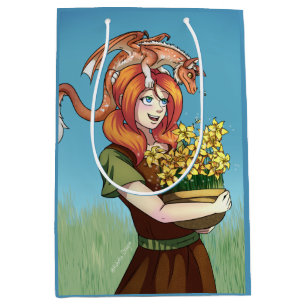 Sacola Para Presentes Média Gathering Flowers with a Dragon