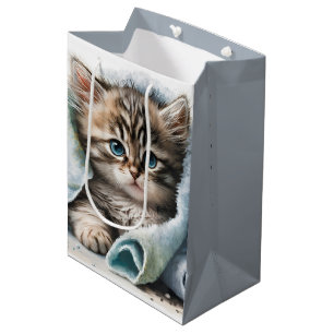 Sacola Para Presentes Média Gatinho Aquarela Sob Cobertura