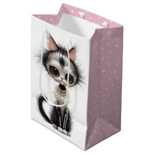 Sacola Para Presentes Média Gatinho giro Vestindo colar de pérolas